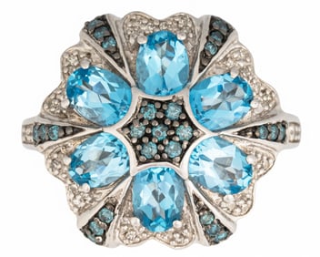 Sterling Silver Spinel and Diamond Ring