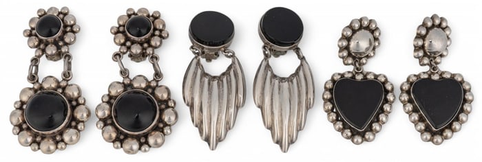 (3) Pairs of Mexican Sterling Silver Onyx Earrings