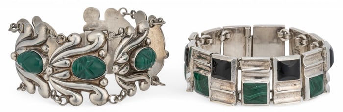 (2) Mexican Sterling Silver and Gemstone Bracelets