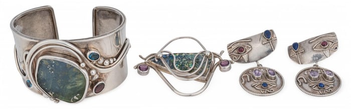 Sterling Silver Gemstone and Roman Glass Jewelry Set