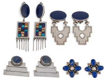 (4) Pairs of Sterling Silver Lapis Clip-on Earrings