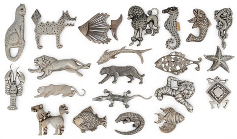 Large Collection of Sterling Silver Animal Brooches