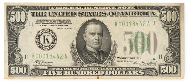 $500 1934A Federal Reserve Note