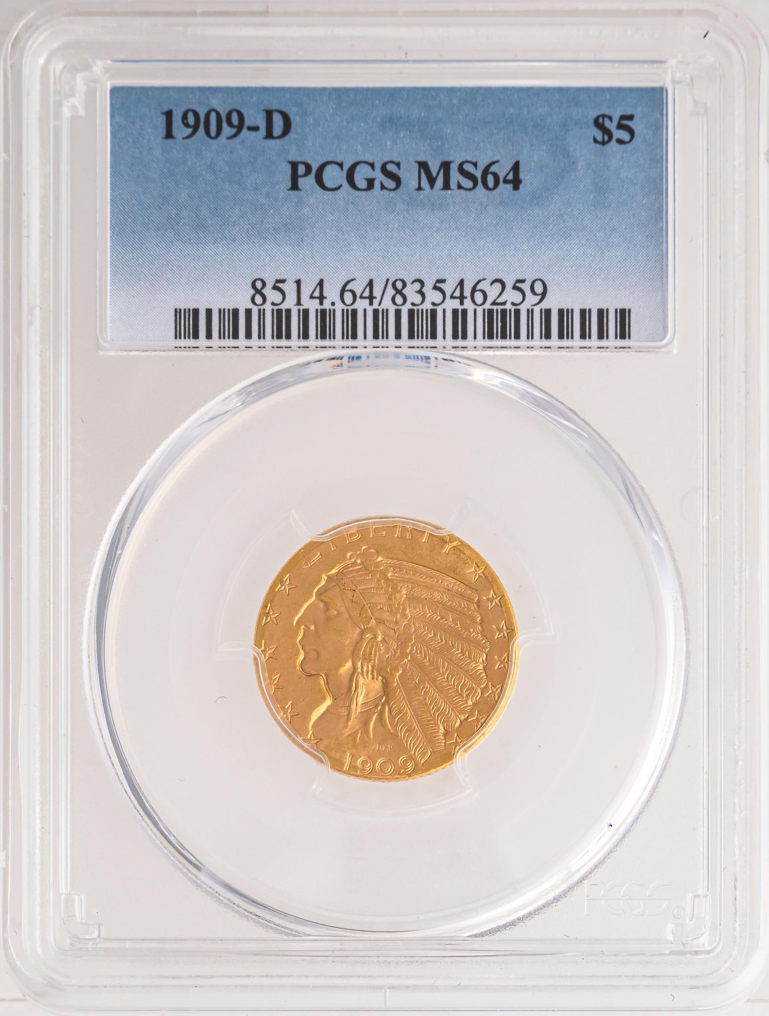 1909-D $5 Indian Head Gold Coin (1 of 4)