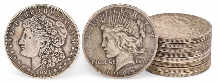 (5) Morgan Silver Dollars and (5) Silver Peace Dollars