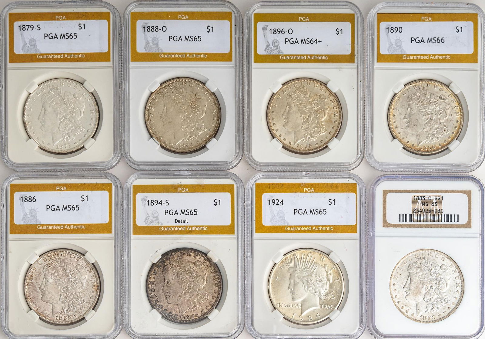 (7) Graded Morgan Silver Dollars and (1) Silver Peace Dollar (1 of 6)