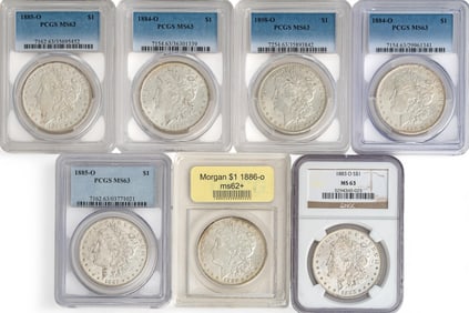 (7) Graded Silver Morgan Dollars