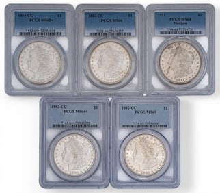 (5) Graded Morgan Silver Dollars