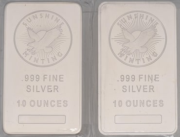 (2) Sunshine Minting 10 ozt Fine Silver Bars