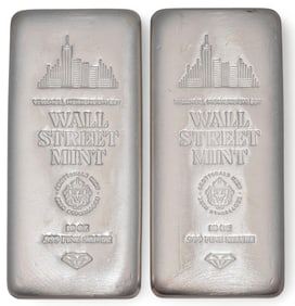 (2) Wall Street Mint 10 ozt Fine Silver Bars