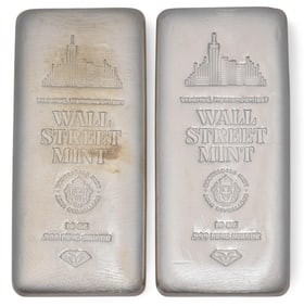 (2) Wall Street Mint 10 ozt Fine Silver Bars