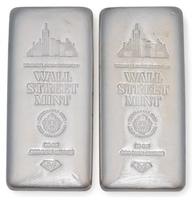 (2) Wall Street Mint 10 ozt Fine Silver Bars