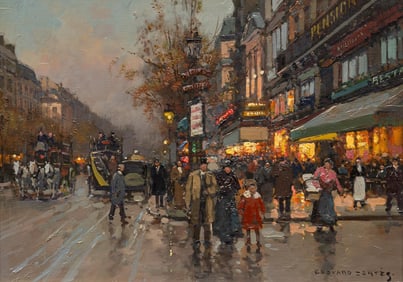 Edouard Cortes, Paris Street at Night