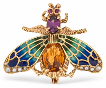 14K Enamel and Gemstone Bee Pendant