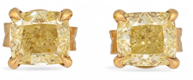 Fancy Yellow Cushion Cut Diamond Stud Earrings