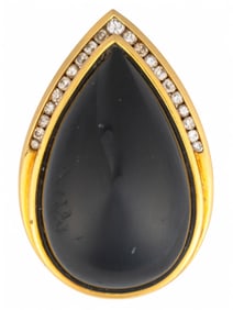 18K Cabochon Black Onyx and Diamond Ring