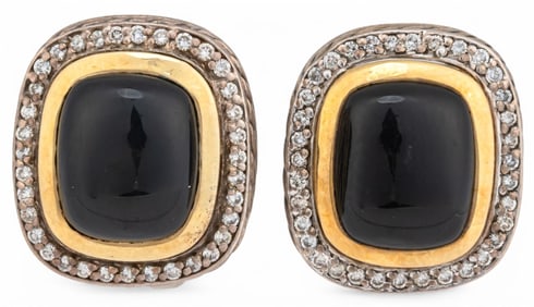 18K Sterling Silver David Yurman Onyx and Diamond Earrings