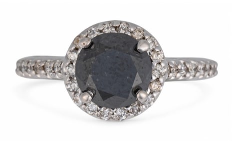 14K White Gold Black Diamond Ring