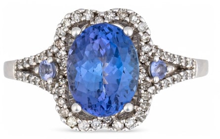 14K White Gold Tanzanite and Diamond Ring