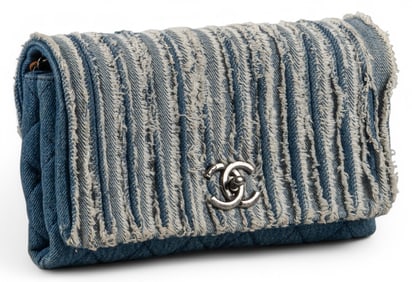 Chanel Denim Fringe Single Flap Shoulder Bag