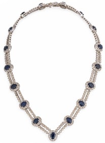 14K White Gold Sapphire and Diamond Necklace