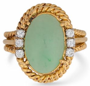 18K Jade and Diamond Ring