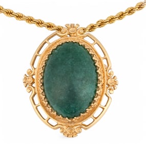 14K Cabochon Jade Pendant Necklace