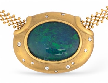 18K Black Opal Pendant Necklace