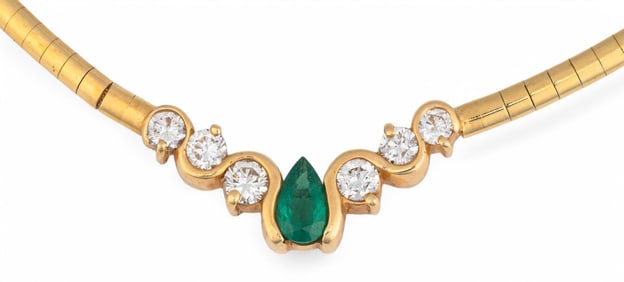 Italian 14K Emerald and Diamond Pendant Necklace