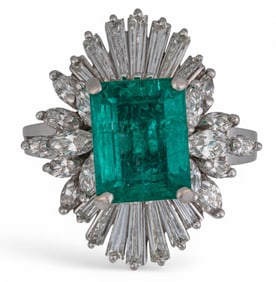 Platinum Emerald and Diamond Cocktail Ring