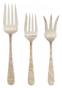 (3) "Repousse" by Kirk & Son Sterling Silver Forks