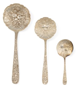 (3) "Repousse" by Kirk & Son Sterling Silver Berry Spoons