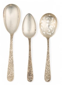 (3) "Repousse" by Kirk & Son Sterling Silver Serving Spoons