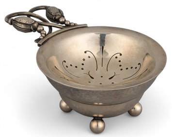"Blossom" by Georg Jesen Sterling Silver Tea Strainer and Stand