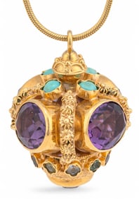 14K Gemstone Crown Pendant Necklace