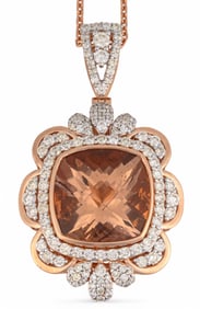 14K Rose Gold Natural Morganite Beryl and Diamond Pendant Necklace