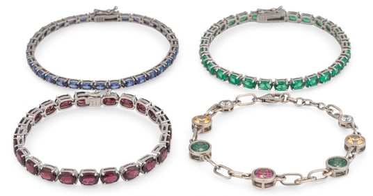 (4) Sterling Silver Gemstone Bracelets