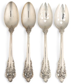 (4) "Grande Baroque" By Wallace Silversmiths Sterling Silver Serving Spoons