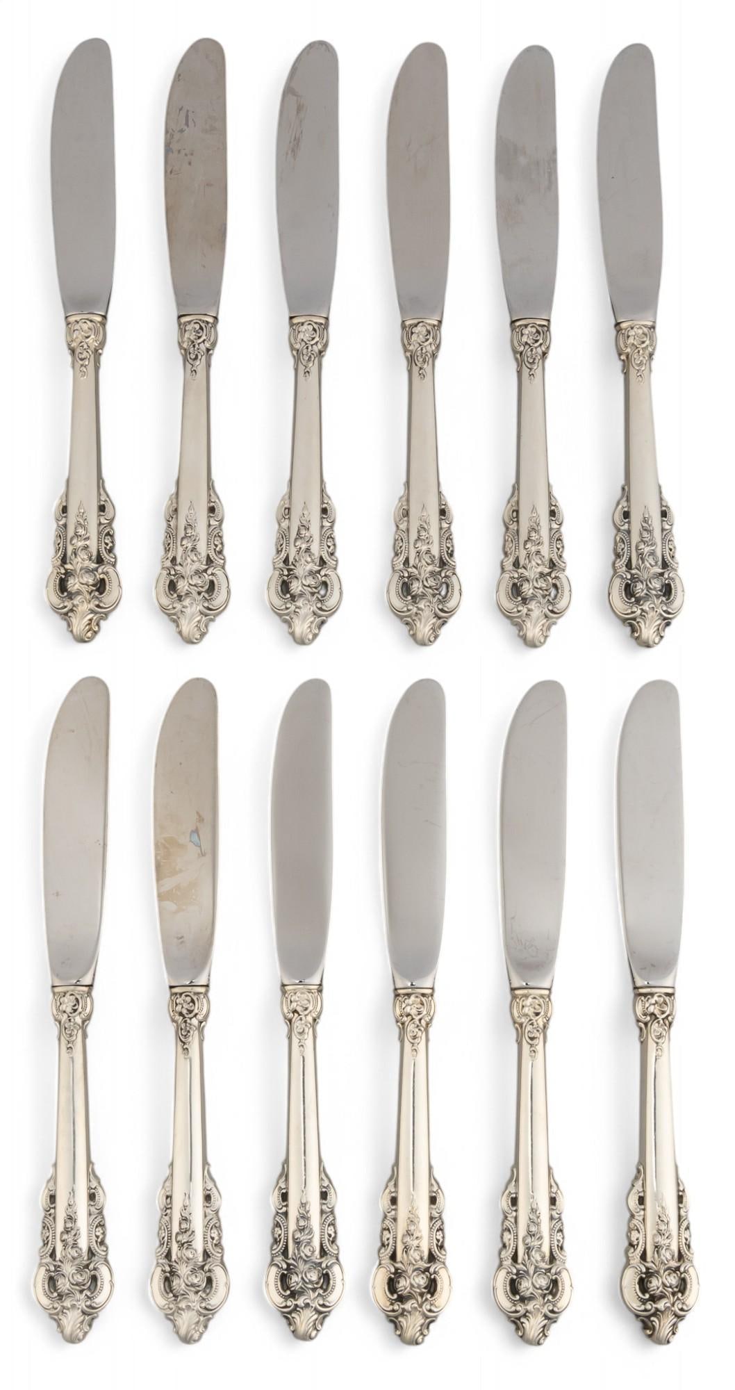 (12) "Grande Baroque" By Wallace Silversmiths Sterling Silver Butter Knives (1 of 6)