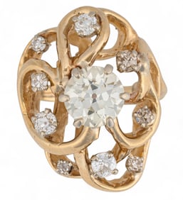 14K Cluster Old European Cut Diamond Ring