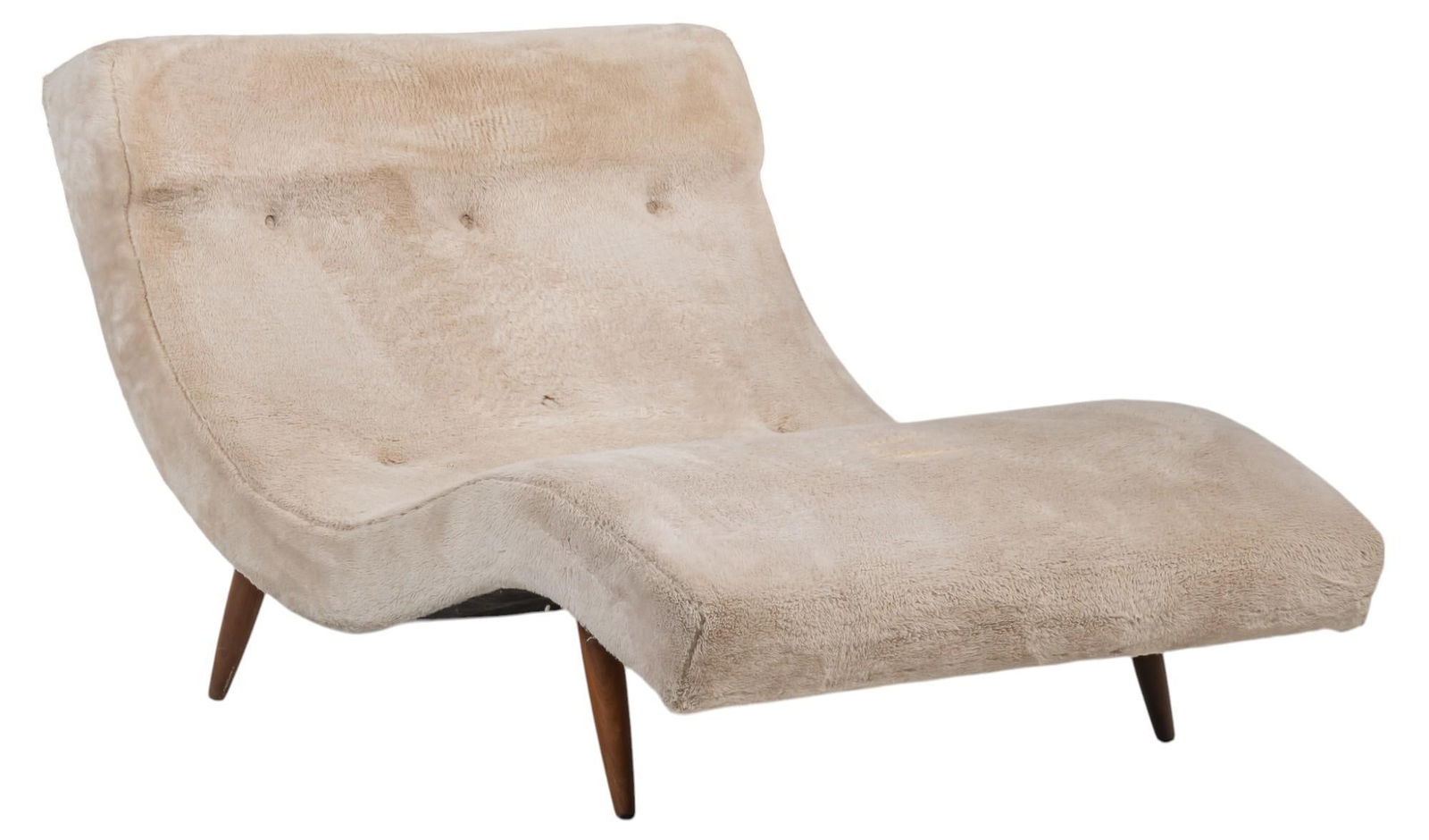 Adrian Pearsall, Wave Chaise: Adrian Pearsall (1925-2011, American), "Wave" chaise lounge, on wooden pin legs, with original upholsteryheight 31 in. x width 36.5 in. x depth 53 in.Provenance: Property from San Antonio, T