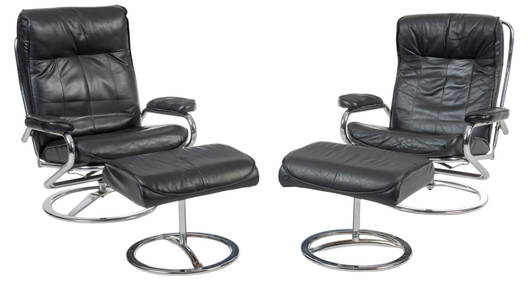 Attributed to Ekornes (Norway) "Stressless", Pair of Mid-Century Leather Recliners (1 of 13)