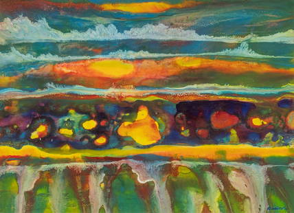 Ralph White, Abstract Landscape: Ralph Ernest White, Jr. (Texas, 1921-2004), abstract landscape, 2001, mixed mediasight: 11 x 15 in., frame: 17 x 21 in.Provenance: Property from a home in the Olmos Park neighborhood in San Antonio, T