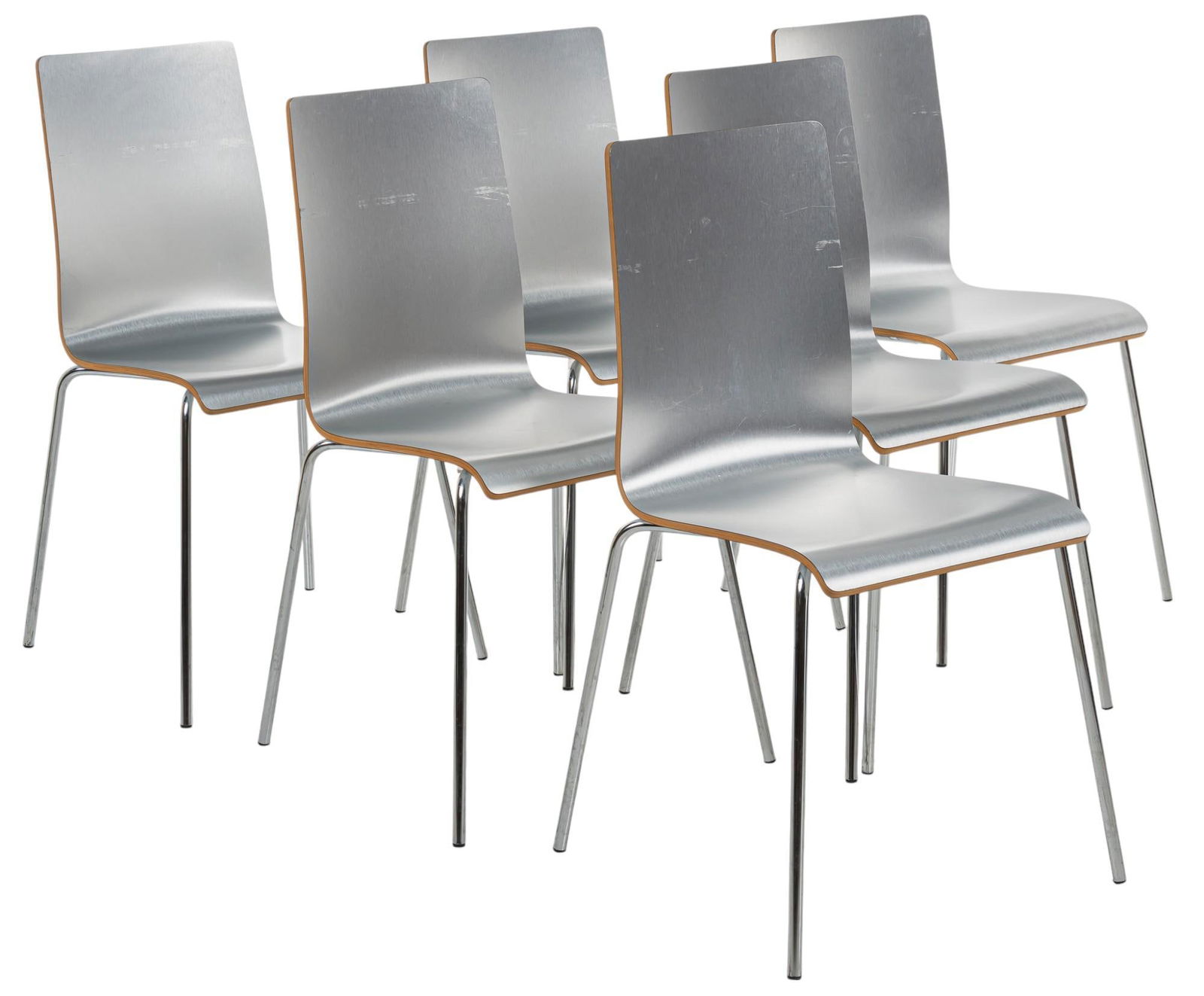 Set of (6) Vintage Brushed Steel Cafe Chairs (1 of 5)