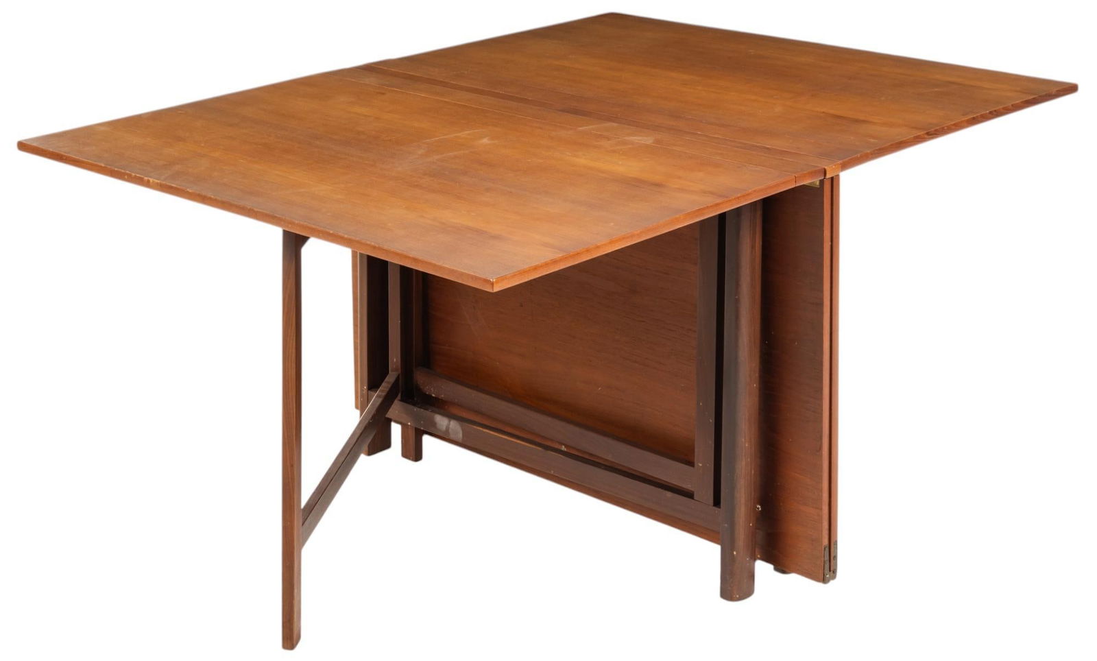 Danish Drop Leaf Table: Danish drop leaf table, with two leaves, on stretchered block legs height 28.5 in. x width 65.5 in. x depth 43.5 in. Provenance: Property from the collection of a San Antonio, Texas estate