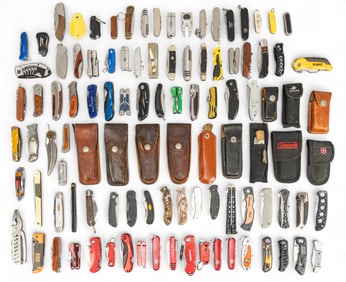 Collection of 100 Mixed Pocket Knives and Multi Tools