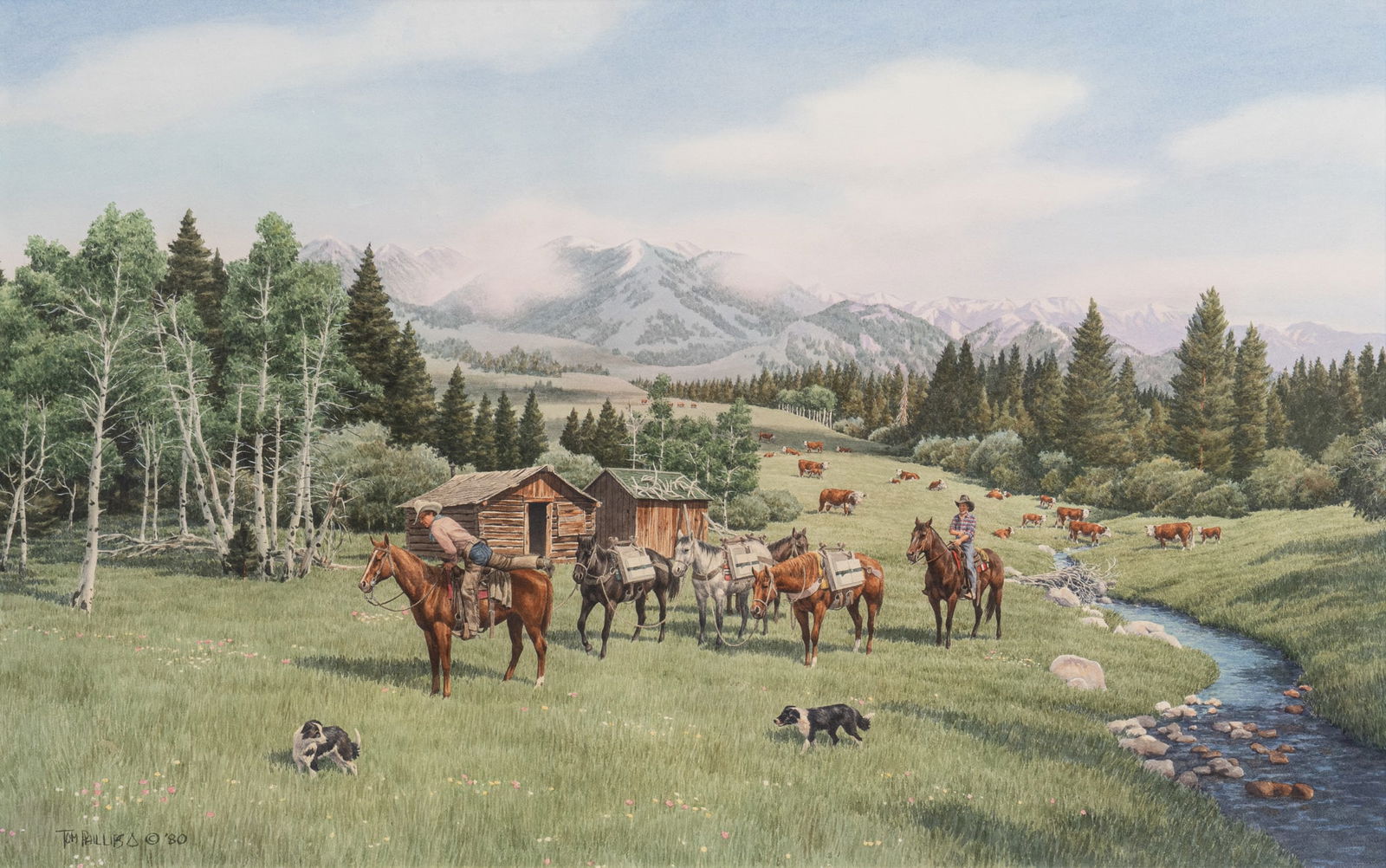 Tom Phillips, "Salt for Montana Cows": Thomas Embert Phillips (Oklahoma / Missouri, 1927-2005), "Salt for Montana Cows", 1980, watercolor on artist paper sight: 3