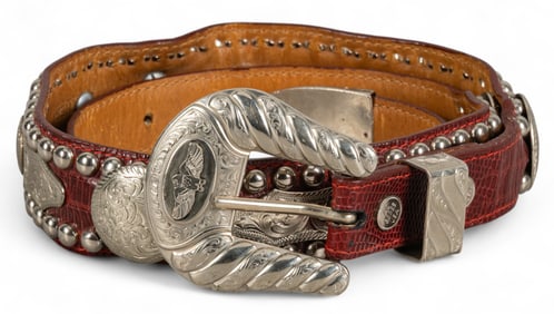 Red Exotic Leather Belt