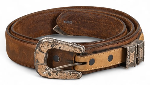 Brown Leather Belt with Sterling Silver Buckle