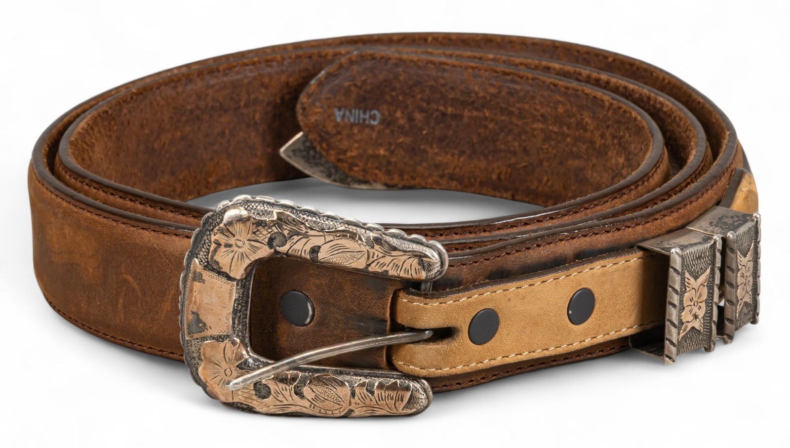 Brown Leather Belt with Sterling Silver Buckle (1 of 11)